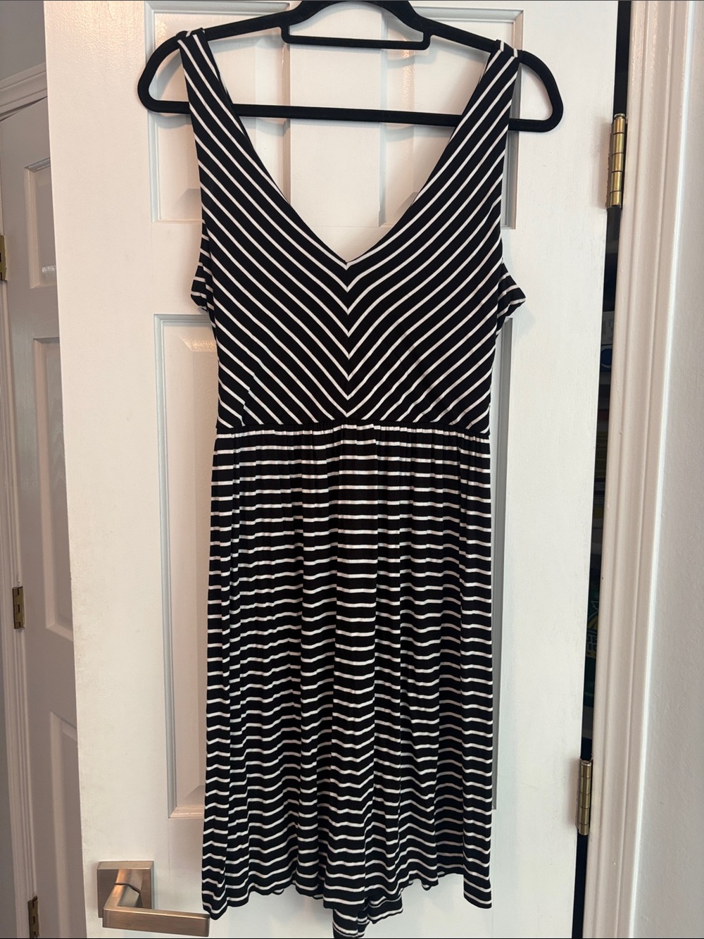 Loft Black and White Striped V-Neck Sleeveless Dress